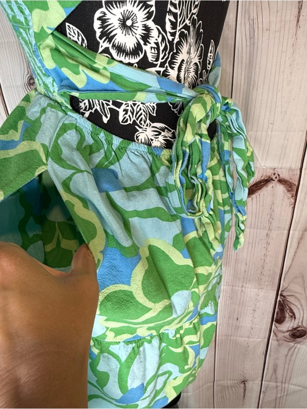 Show Me Your Mumu Revolve Collins Mini Green and Blue Floral Dress - Picture 4 of 6